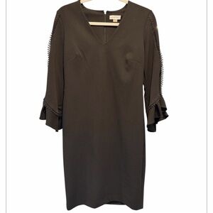 Calvin Klein Black V-Neck Ruffle Sleeve Sheath Dress